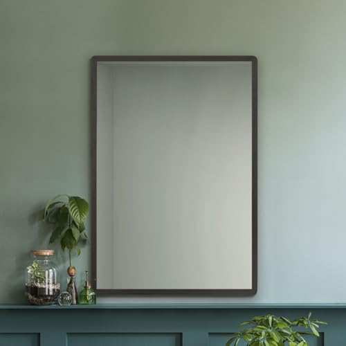 "MirrorOutlet The Naturalis - Solid Black Oak Rounded Corners Modern Wall Mirror 39"" X 27.5"" (100CM X 70CM) 48m deep frame Premium Mirror Glass with Black Backing. Scandinavian Inspired!"