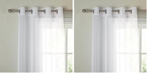 "IT IDEAL TEXTILES Plain Voile Curtain Panel, Ring Top Heading, Eyelet Curtains, Sheer Panels (59"" x 90"", White) (Pack of 2)"