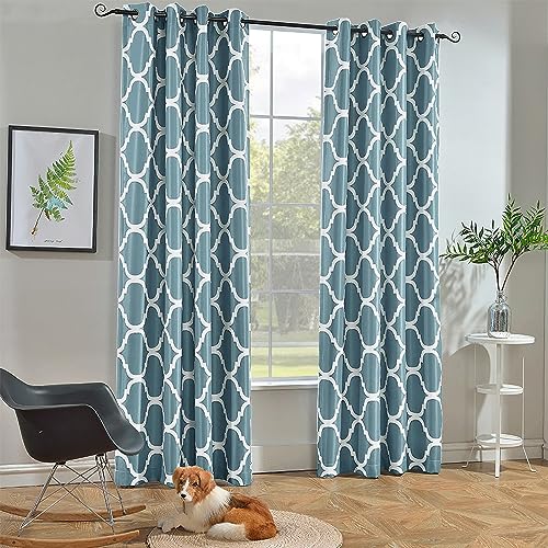 Melodieux Moroccan Fashion Room Darkening Blackout Grommet Top Curtains for Living Room, 52 by 96 Inch, Dusty Blue (1 Panel)