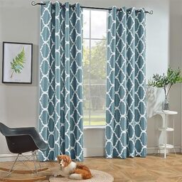 Melodieux Moroccan Fashion Room Darkening Blackout Grommet Top Curtains for Living Room, 52 by 96 Inch, Dusty Blue (1 Panel)