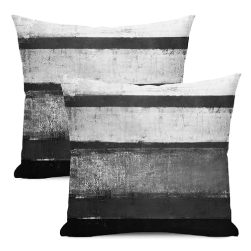 AEIOAE Black Pillow Covers 18x18 Set of 2 Black Grey Striped Decorative Throw Pillow Cotton Square Modern Abstract Art Painting Cushion Cover Decor for Home Couch Sofa Bedroom