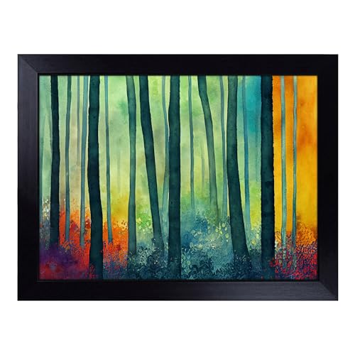 Lap Tray with Bean Bag Cushion, Vibrant Forest - Handmade in the UK, Raised Wooden Edge, Padded Cushion, Heat-Resistant Wipe-Clean Surface, for Meals, Laptops and Crafts