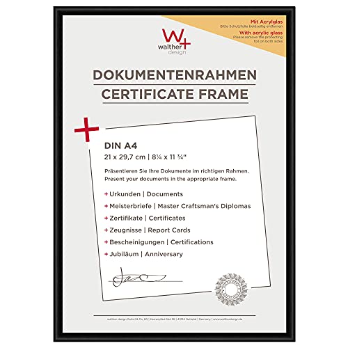 walther Design Picture Frame Black 21 x 29,7 cm (DIN A4) with Art Glass 3-Pack, New Lifestyle Plastic Frame KVX130B3