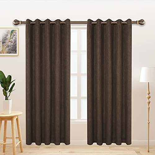 LORDTEX Linen Look Textured Blackout Curtains with Thermal Insulated Liner - Heavy Thick Thermal Insulated Noise Reduce Grommet Window Drapes for Bedroom, 70 x 95 Inches, Chocolate, Set of 2 Panels