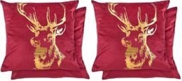 Emma Barclay Velvet Stag - Large Soft Plush Velvet Cushion Cover with Foil Print in Red Bordeaux - 22x22 (55x55cm) (Pack of 2)