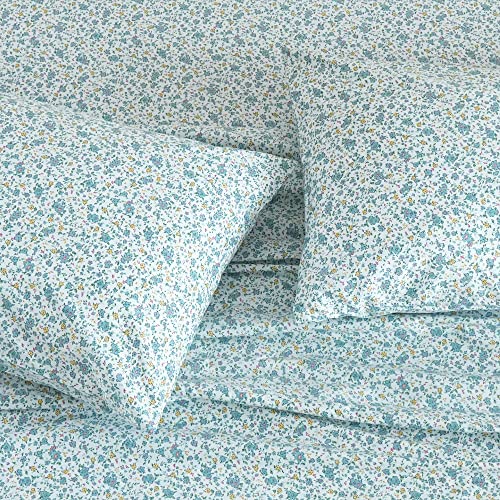 "DAUAOTO Cotton Sheets Set Twin XL Printed Bedding Sets, Up to 14"" Deep Mattress, Tiny Foral Pattern Bedlinen for Twin Extra Long Bed, Blue"