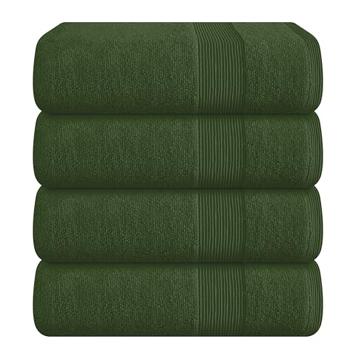 Elvana Home 4 Pack Bath Towel Set 27x54, 100% Ring Spun Cotton, Ultra Soft Highly Absorbent Machine Washable Hotel Spa Quality Bath Towels for Bathroom, 4 Bath Towels Olive Green