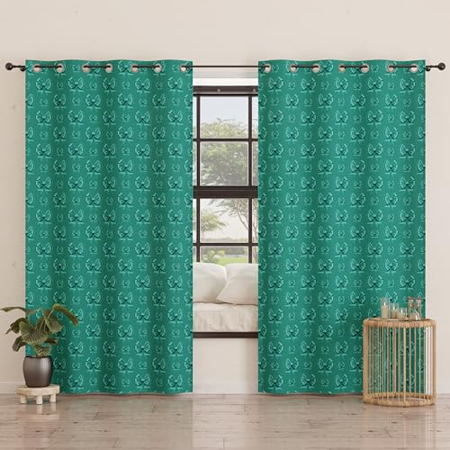 PETTI Artigiani Italiani - Panel Curtains for Interior with Rings 2 Pieces 140 x 280 cm, Blackout Curtain for Bedroom and Living Room, Insulated and Modern, Teal Bow, 100% Made in Italy