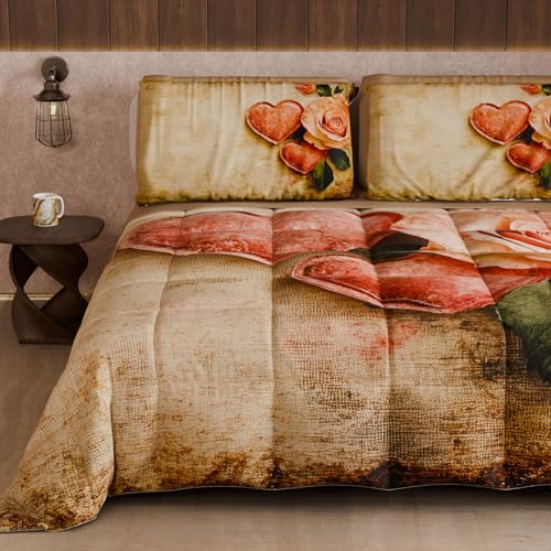 PETTI Artigiani Italiani - Winter Quilt, Winter Duvet, Double Sided Single Quilt Solid Colour and Digital Print, Shabby 04 332, 100% Microfibre, Made in Italy