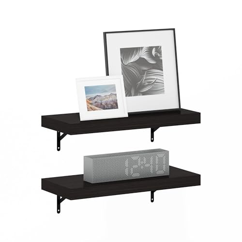 Furinno TANNA Wall Mounted Shelves Set of 2, 57cm wide Rectangular 4.2cm Thick Floating Shelf, Corner Wall Shelves, for Living Room, Bedroom, Home Office, Tobacco Oak