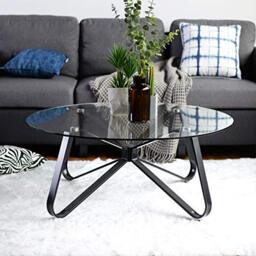 FurnitureR Living Room Tables, Minimalist Round Coffee Table in Tempered Glass, with Smooth Rounded Edges, Metal Coffee Table for Home, Living Room, Patio, Garden, 80 x 80 x 40 cm