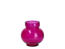 H&H Recycled Glass Spherical Vase Fuchsia 14.5cm - Decorative Round Vase for Flowers, Small Floral Arrangements and Elegant Home Decor
