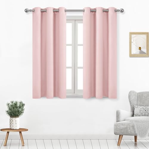 DWCN Blackout Curtains for Living Room, Room Drakening Curtains for Bedroom, Solid Thermal Privacy Protection Window Curtains, Blush Pink, W42 x L54 Inch, Set of 2
