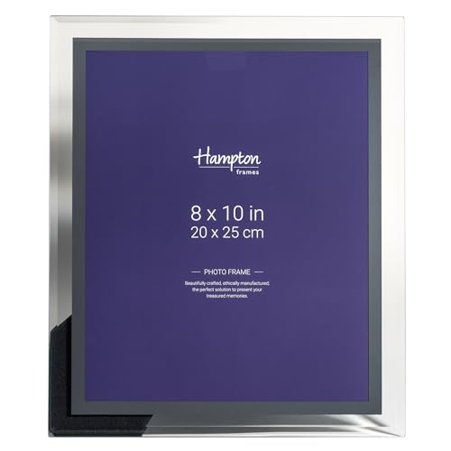 Hampton Frames - Mirror Glass Photo Frame GTM24080 - 8x10 Inch (20x25cm), Bevel Edged Clear Glass, Mirror Inlay - Freestanding, Black Velvet Back - Display for Photographs