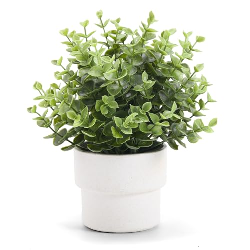 "Coferset Small Fake Eucalyptus Potted Plants,Plastic Pot - 7.45"" Artificial Faux Potted Greenery Plant for Bedroom Living Room Bathroom Shelves Farmhouse Table Office Desk Home Decor"