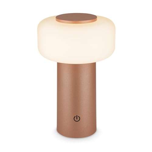 BRILONER - Rechargeable LED table lamp IP44 with touch, dimmable, replaceable battery, LED light, battery table lamp, bedside, no cord, outdoor, 13x20.6 cm, coffee