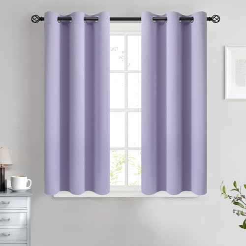 COSVIYA Grommet Room Darkening Curtains 45 inch Length 2 Panels,Thick Polyester Light Blocking Insulated Thermal Window Lilac Curtain Drapes for Bedroom/Living Room,38x45 inches