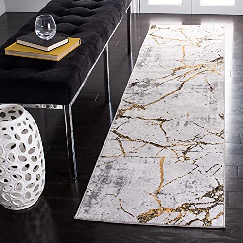 Safavieh Contemporary Rug for Living Room, Dining Room, Bedroom - Amelia Collection, Short Pile, in Grey and Gold, 61 X 213 cm