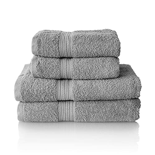 Glart Premium Set of Terry Hand Towels, Range of Terry Towels in 6 Colours and 5 Sizes, Colour: Platinum Grey, 2X Bath Towels 70 X 140 cm and 2X Hand Towels 50 X 100 cm
