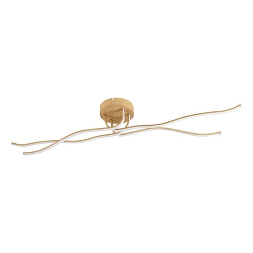 Eglo LED Ceiling Light Roncade 2, Wave-Shaped lamp, Living Room Fixture Made of Metal in Wood Effect, Warm White 110 cm