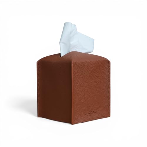 Connsole Casa Premium PU Leather Tissue Box Holder - Elegant Hotel-Style Tissue Box Cover for Home, Office & Car D??cor, Tissues Cube Organizer for a Natural & Classic Look (Brown)