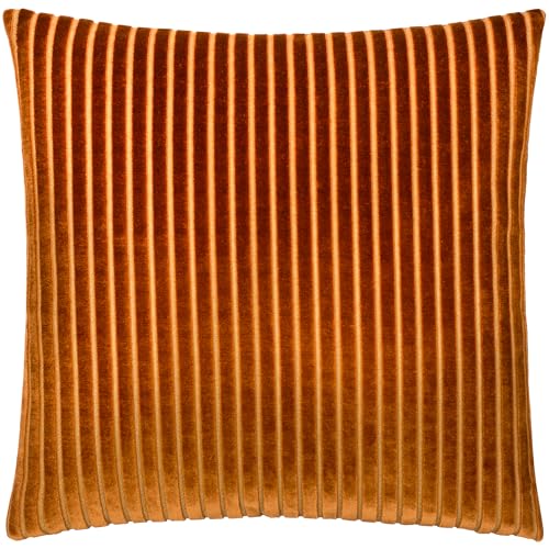 Paoletti Savoy Stripe Polyester Filled Cushion – Reversible Soft Textured Velvet Decorative Cushion for Sofas Beds and Armchairs (Brick - 50x50cm)