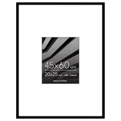 Americanflat 45x60 cm Picture Frame with Polished Plexi Cover - Use as 20x25 cm Wall Photo Frame with Mount or Display 60x45 cm Photo without Mount - Streamline Collection - Black