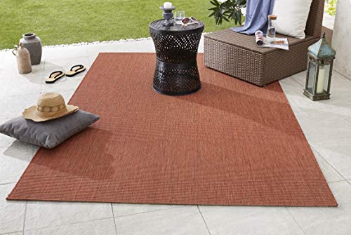 NORTHRUGS Indoor and Outdoor Rug Match 80 x 150 cm - Weatherproof Modern Plain All-Over Plain Design Runner for Balcony Patio Garden Conservatory Living Room Rug Waterproof in Terra