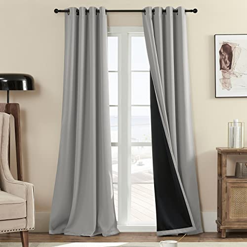 Rutterllow 100% Blackout 330 GSM Curtains, Full Shade 80 Inches Long Complete Drapes for Living Room,Thermal Insulated Bedroom Window Treatment Drapes (2Panels,Light Gray,52x80inch)