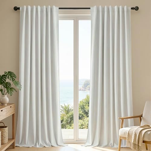 "Joydeco Blackout Curtains for Bedroom 84 inch Length,Back Tab/Rod Pocket 100% Blackout Living Room Drapes, Textured Thermal Insulated Blackout Curtains 2 Panels Set,52"" W x 84"" L,Ivory White"
