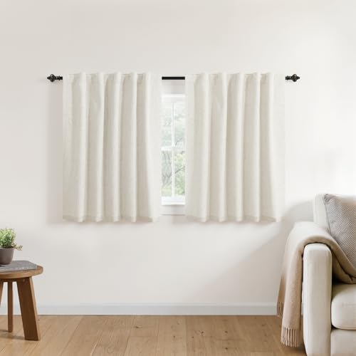 KOUFALL Cream Beige Back Tab Linen Blackout Curtains 42 by 30 for Bathroom