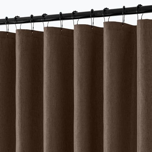 ANRODUO Brown Extra Long Linen Fabric Shower Curtain Set - W72xL108 - Farmhouse Shower Curtain with 12 Metal Hooks, Waterproof Heavy Duty, Button Hole Design, Machine Washable for Bathroom