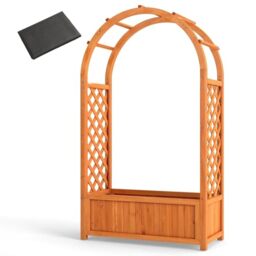 GiantexUK Raised Garden Bed with Arch Trellis, Wooden Garden Planter Box