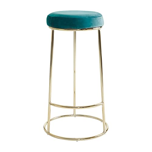 Premier Housewares Outdoor Bar Stool Green Velvet Kitchen Stools With Golden Base Tall Chair For Breakfast Bar/Outdoor Seating 35 x 75 x 35