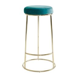 Premier Housewares Outdoor Bar Stool Green Velvet Kitchen Stools With Golden Base Tall Chair For Breakfast Bar/Outdoor Seating 35 x 75 x 35