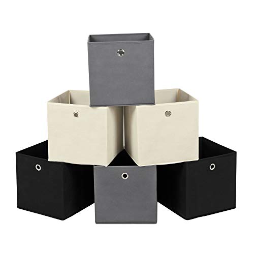 SONGMICS Set of 6 Foldable Storage Boxes, 30 x 30 x 30 cm - Storage Cubes, Paper, Non-Woven Fabric, Holds 5 kg, Metal Grommet, for Bedroom, Ink Black, Tina Collection RFB06GHM