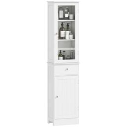 kleankin Bathroom Storage Cabinet with 3-tier Shelf Drawer Door, Floor Cabinet Free Standing Tall Slim Side Organizer Shelves, White