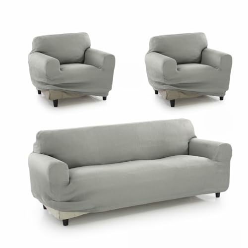SOFAKOVER?? Super Stretch Sofa Cover, Breathable, Comfortable and Durable, Easy to Install (3 Seater and Two Covers for 1 Seater) Light Grey