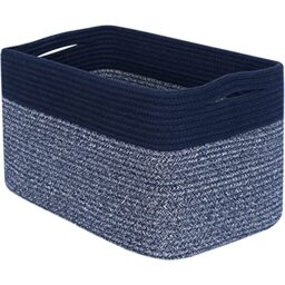 MINTWOOD Design Storage Basket for Shelves, Playroom and Classroom Storage Basket, Book Basket, Decorative Storage Cube Bin, Woven Closet Organizer, Baby Nursery Basket, Navy Blue