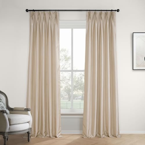HPD Half Price Drapes Faux Silk Taffeta Blackout Curtains for Bedroom 108 Inches Long (1 Panel), 25W x 108L Pleated Curtains for Living Room Home Decor, Antique Beige