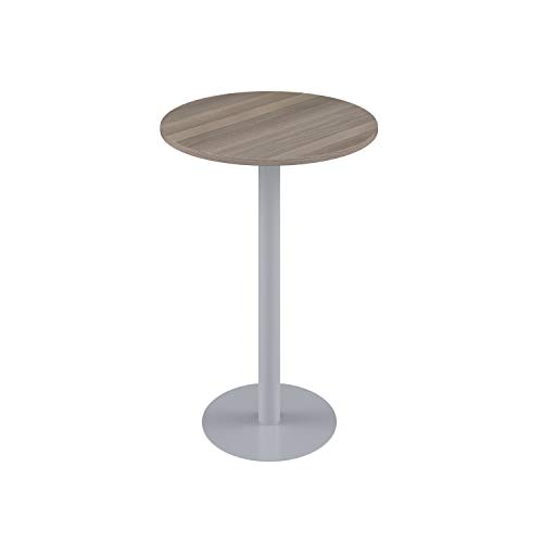 Office Hippo Circular Bar Table, Sturdy & Robust High Office Table, Stylish Work Table For Home Office, Ideal For Reception Area & Breakout Room, High Table Desk, 5 Year Guarantee - Grey Oak / Silver