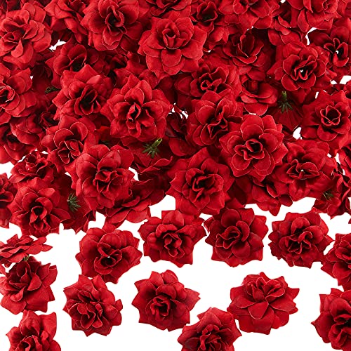 Syhood 100 Pieces Artificial Roses Head 1.77 in Rose Small Silk Fake Floral for Wedding Wall Garland Bouquet Derby Crafts Decorations(Red)