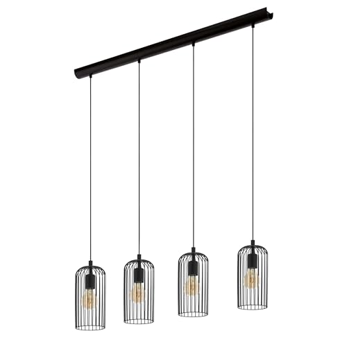 Eglo Pendant Lighting Roccamena, 4-Light Hanging lamp for Dining Table, Industrial Design Ceiling Light Fitting for Living Room, Black Metal, E27 Socket, 97.5 cm