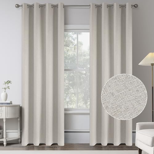 Beige 100% Blackout Linen Curtains 102 Inches Long 2 Panels for Villa Bedroom,Modern Farmhouse Full Black Out Room Darkening Thermal Insulated Large Window Curtain Panels W50 x L102 Inch Length
