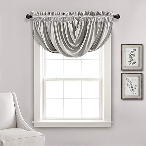 "Lush Decor Lucia Elegant Waterfall Valance for Living Room Kitchen, and Bedroom, Soft Polyester Window Curtain, Single -Light Gray (42"" W x 18"" L)"