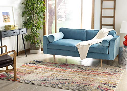 Safavieh Boho Chic Indoor Woven Rectangle Area Rug, Monaco Collection, MNC222, in Light Grey/Multi, 122 X 170 cm for Living Room, Bedroom or Any Indoor Space