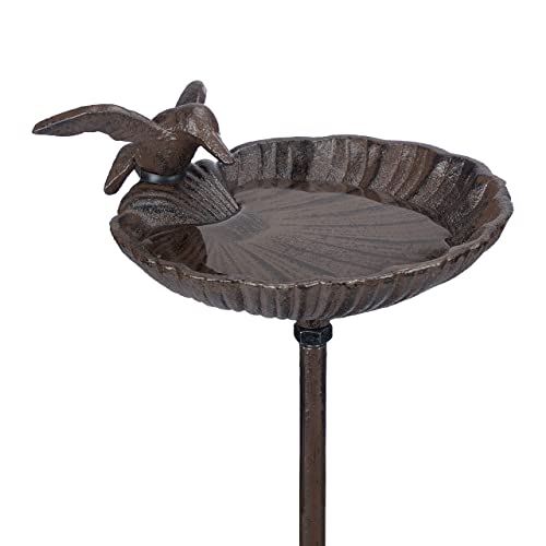 Relaxdays Bird Bath, with Stake, Water Bowl, Frost-Proof, 100 cm height, Cast-Iron, Brown