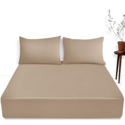 Easy Care Plain Dyed Fitted Bed Sheet - 16” / 40 cm Deep Pocket Bedsheet With Elastic Corners - Breathable & Comfy Bedding Sheet Natural, Single