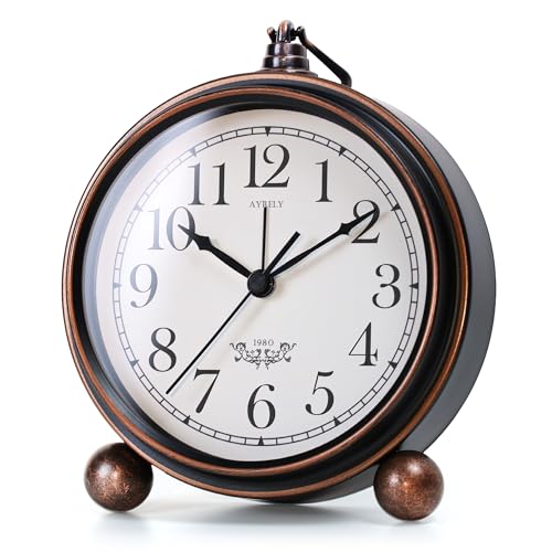 AYRELY Small Battery Operated Antique Retro Analog Alarm Clock for Room Decor, Silent Elegant Bedside Desk Table Gift Clock (Black)