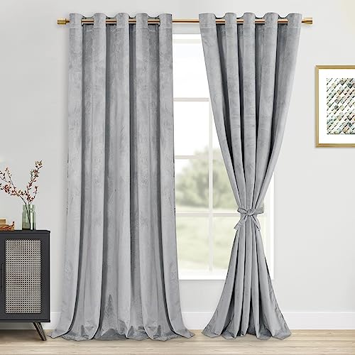 DWCN 2 Panels Extra Wide Thick Velvet Eyelet Curtains for Bedroom, Living Room, Home D??cor, Silver Grey, 152.4 x 243.8 cm (W x L), Grommet Top Curtains, 2 Panels
